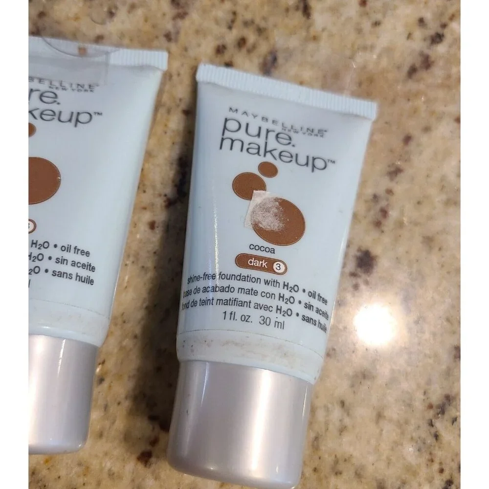 (3) Maybelline Pure Makeup Foundation Dark 3 Cocoa Shade Shine & Oil-Free NOS